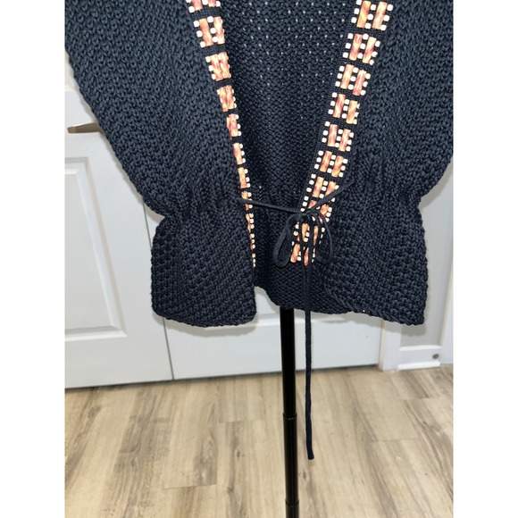 Grace Elements Black Knit Cardigan Beaded Trim Boho Style Size S - Picture 12 of 15